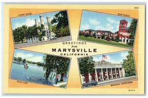 c1940 Greetings From Marysville California CA Multiview Vintage Antique Postcard