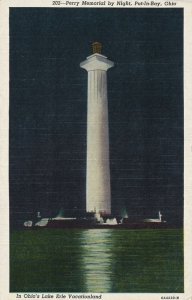 Put-In-Bay, Ohio - Perry Memorial by Night - Lake Erie Vacationland - Linen