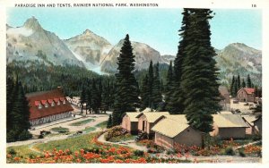 Vintage Postcard Paradise Inn Tents Garden Rainier National Park Washington WA