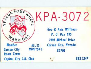 Off Road - Off Roading - Qsl Ham Radio Card Carson City Nevada NV t1437