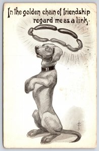 1910's In The Golden Chain Of Friendship Dog And Chain Drawing Posted Postcard