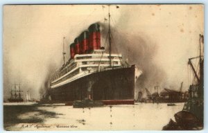 c1910s R.M.S. Aquitania Cunard Steamship Postcard Nice Litho Original Ship A10