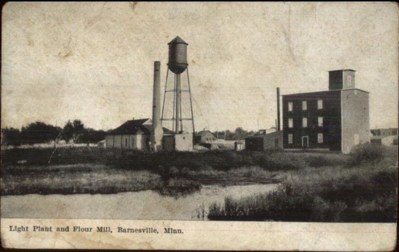 Barnesville MN Light Plant Flour Mill c1910 Postcard