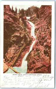 1907 Colorado Springs, CO Seven Falls, South Cheyenne Canyon Photo Postcard 1C