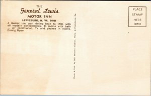 The General Lewis Motor Inn Lewisburg West Virginia postcard