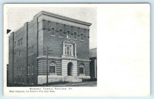 RUTLAND, Vermont VT ~ MASONIC TEMPLE ca 1900s UDB  Fraternal Postcard