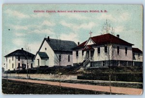 Bristol South Dakota SD Postcard Catholic Church School Parsonage c1910 Vintage