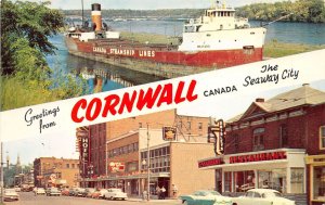 Cornwall Canada 1950s Postcard Steamship and Main Street Hotel