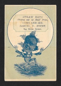 VICTORIAN TRADE CARD Mount Straw Hats Big Black Baby Head & Adult Body