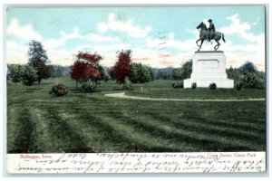 1912 Corse Statue Crapo Park Scene Burlington Iowa IA Posted Vintage Postcard