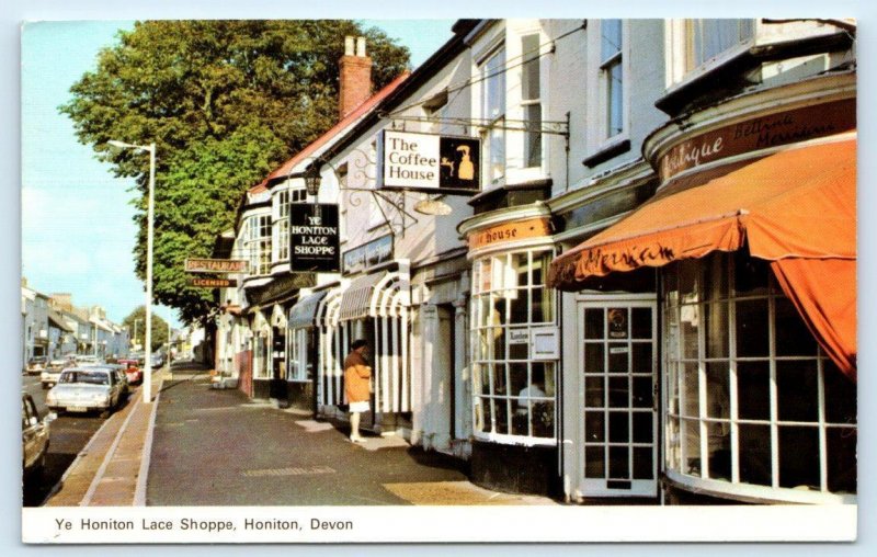 HONITON, Devon England UK ~ Street Scene YE HONITON LACE SHOPPE 1983  Postcard