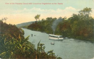 Panama Canal, Boat & Luxurious Vegetation Litho Postcard Used