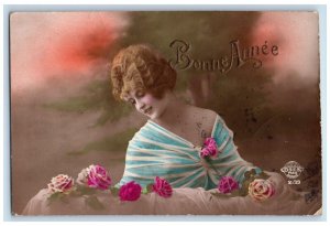 New Year Bonne Annee Pretty Woman Tunisia To Baltimore MD RPPC Photo Postcard