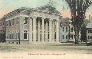 Hand Colored Postcard Ottaquechee Savings Bank Woodstock VT
