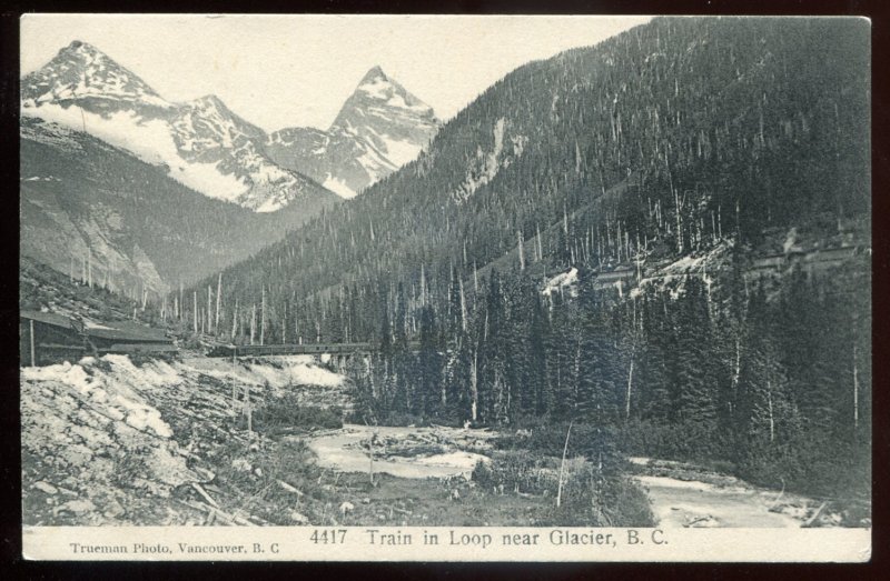 h2250 - GLACIER BC Postcard 1910s Train in Loop by Trueman