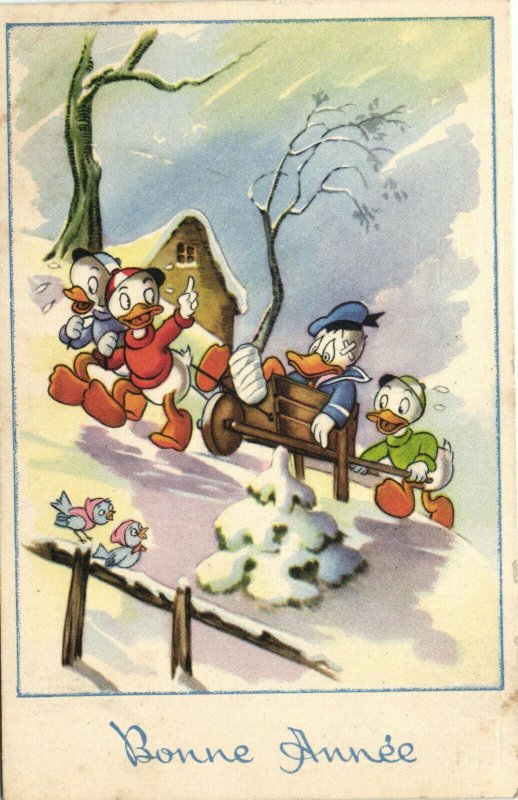 PC DISNEY, DONALD DUCK, HUEY, DEWEY AND LOUIE DUCK, Vintage Postcard (b28671)