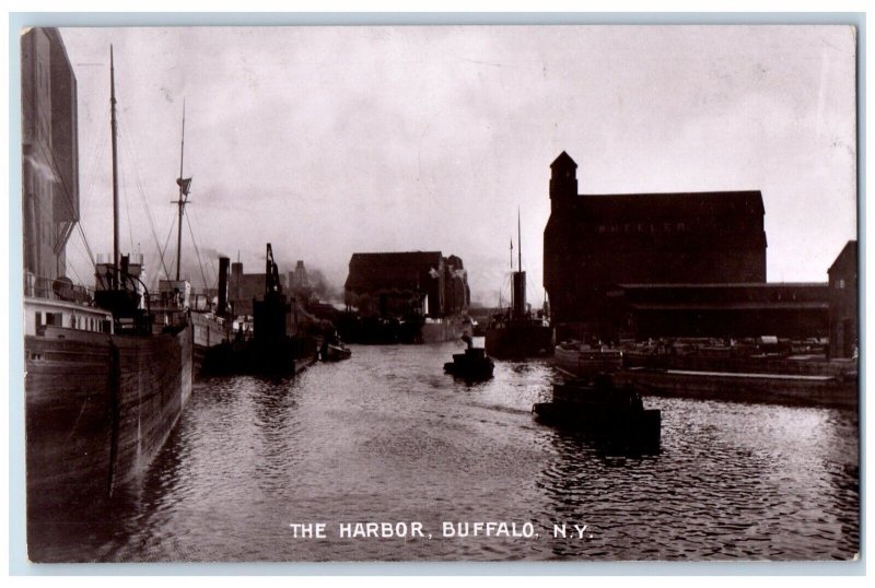 1908 The Harbor Steamer Shio Boat Buffalo New York NY RPPC Photo Postcard