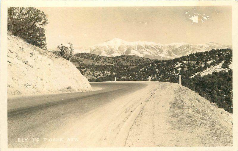 Ely Pioche Nevada 1940s Highway Scene RPPC Photo Postcard 13049