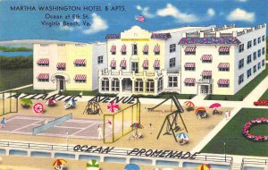 Martha Washington Hotel Apartments Virginia Beach VA linen postcard