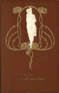 Art Nouveau Christmas Leather-Like Material Beautiful Woman 120-48 Postcard