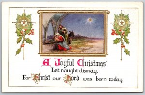 Vtg Joyfull Christmas Greeting Christ Jesus Was Born Today Mary Joseph Postcard