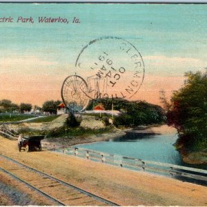 c1910s Waterloo, IA Electric Park Cattle Congress Cedar River Postcard Car A62