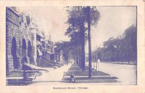 CHICAGO ILLINOIS~RESIDENCE STREET W/ STONE FRONT HOUSES-CYANO TYPE POSTCARD 1910