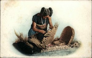 Mishongnavi Arizona AZ American Indian Hopi Basket Weaver c1910 Postcard