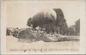 RPPC Postcard Dirigible French Balloon Company in Action Argonne Woods WWI
