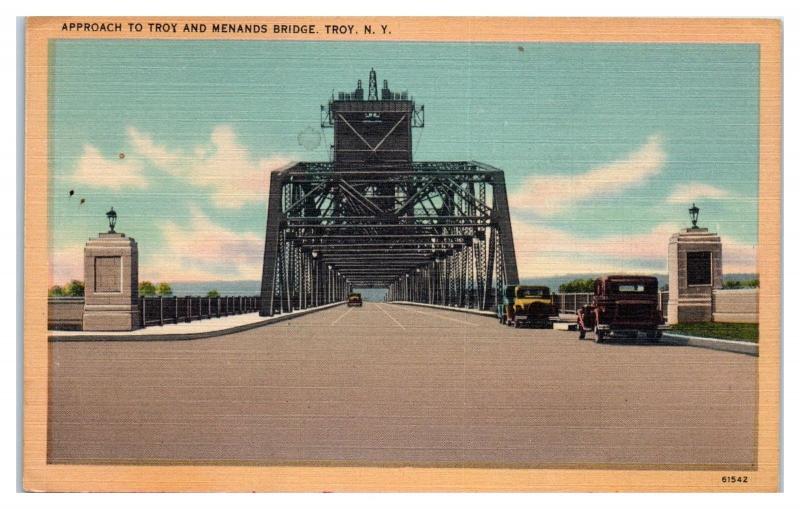Mid-1900s Approach to Troy and Menands Bridge, Troy, NY Postcard