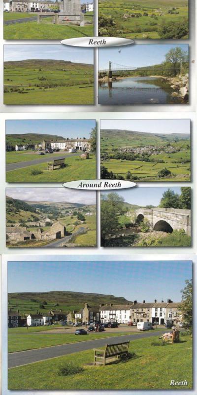 Reeth Calver Hill Swing Bridge Yorkshire Village Caravan 3x Postcard s