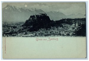 c1905 Greetings from Salzburg Austria Moonlight Unposted Antique Postcard