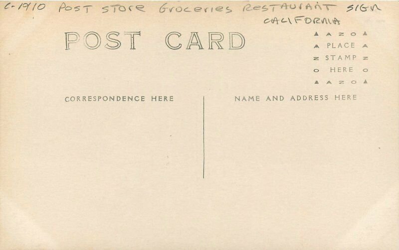 California C-1910 Post Store Groceries Restaurant Sign RPPC Photo Postcard 6945