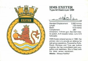 Postcard HMS Exeter Type 42 Destroyer D89 emblem