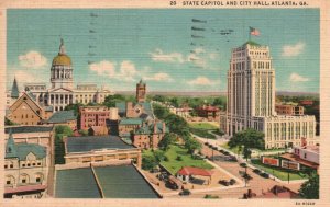 Vintage Postcard 1937 State Capital and City Hall Atlanta Georgia GA