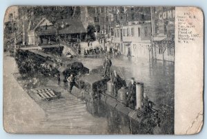 c1905 Pennsylvania Railroad Depot Passenger Train Flood Wheeling WV Postcard