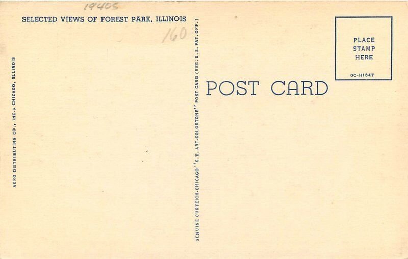 Illinois Forest Park Large Letters multi View Aero Teich Postcard 22-8011