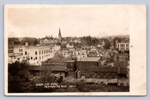 J90/ Plymouth Wisconsin RPPC Postcard c1910 Birdseye Main Street Stores 65