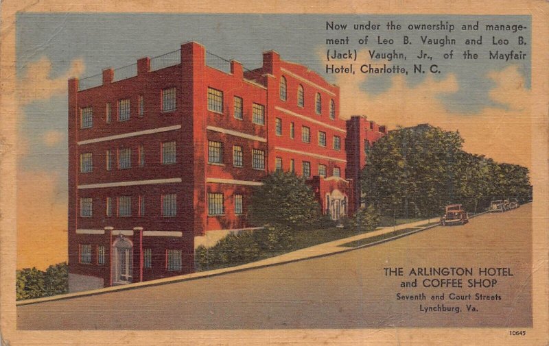 Lynchburg Virginia-The Arlington Hotel & Coffee Shop-1945 postcard