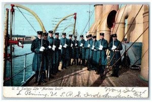 1907 US Sailors Life Marines Drill Vallejo California CA Posted Antique Postcard