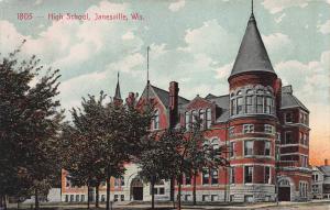 High School, Janesville, Wisconsin, early Postcard, Used, Sent to England