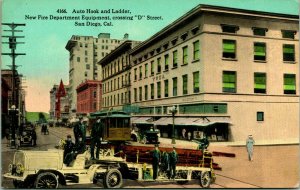 1915 Postcard San Diego CA Panama California Expo Fire Department Hook & Ladder