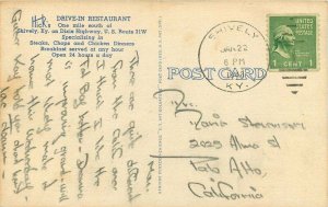 1948 Shively Louisville Kentucky Hicks Drive-in Restaurant US31 Advert Postcard
