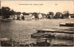 View of Mattanawcook Lake, Lincoln Maine Boats Docks Homes Vintage Postcard S24