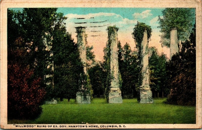 Millwood Ruins of Gov Hamptons Home Columbia SC South Carolina WB Postcard  Q17