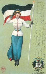 Artist impression 1907 Germany Patriotic Woman Flag postcard 9799