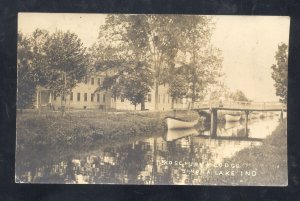 RPPC WINONA LAKE INDIANA KOSCIUSK LODGE VINTAGE REAL PHOTO POSTCARD RPO CANCEL