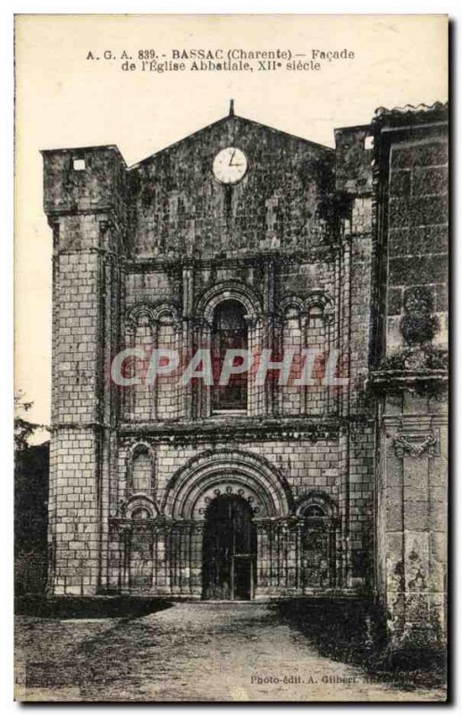 Old Postcard From Bassac Facade & # 39Eglise Abbataiale