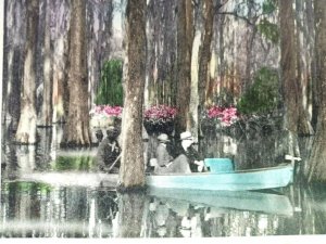 Vintage Postcard Cypress Gardens Charleston SC Man & Woman on Row Boat