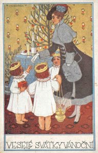 CHRISTMAS HOLIDAY CZECHOSLOVAKIA S. KULHANEK ARTIST SIGNED POSTCARD (c. 1910)